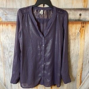 Vanity purple chevron sheer Long Sleeve Button Down Shirt